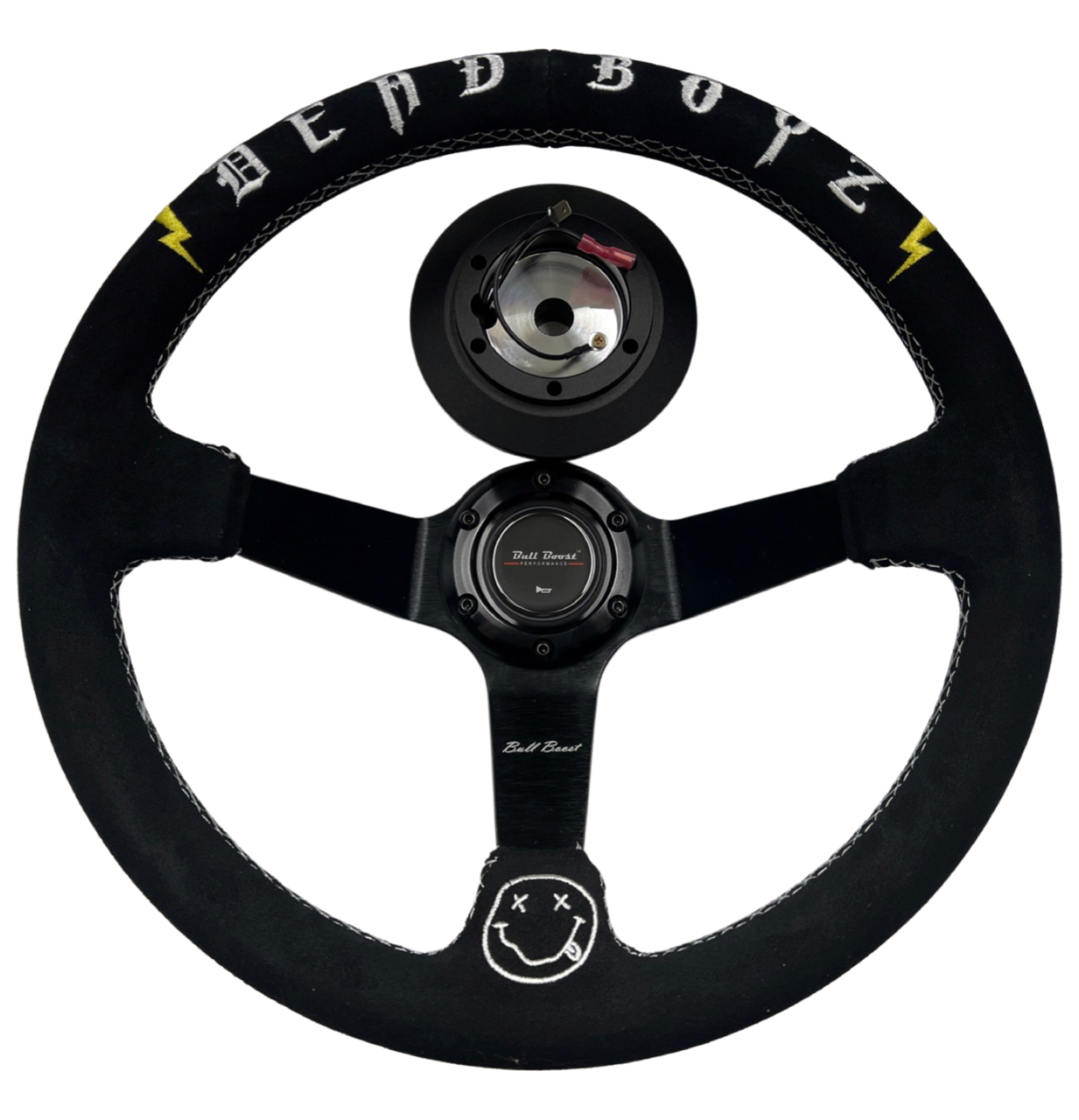Deadboyz 350mm Deep Dish Suede Steering Wheel + Short Hub Adapter Kit For Honda Acura Civic Integra Accord Del Sol, CRX, Prelude
