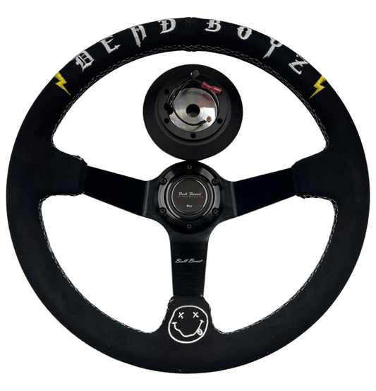 Deadboyz 350mm Deep Dish Suede Steering Wheel + Short Hub Adapter Kit For Honda Acura Civic Integra Accord Del Sol, CRX, Prelude